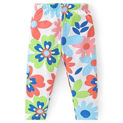 Babyhug Cotton Lycra Knit Full Length Leggings With Strech Floral Print Pack of 3 - Multicolor