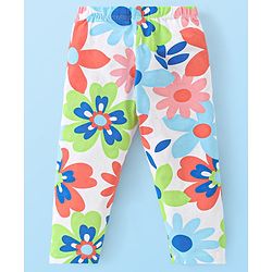 Babyhug Cotton Lycra Knit Full Length Leggings With Strech Floral Print Pack of 3 - Multicolor