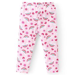 Babyhug Cotton Lycra Full Length Leggings With Heart & Floral Print Pack Of 3 - Multicolor