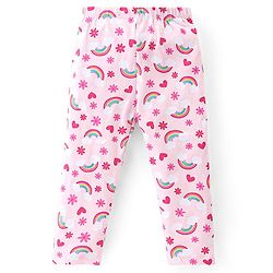 Babyhug Cotton Lycra Full Length Leggings With Heart & Floral Print Pack Of 3 - Multicolor