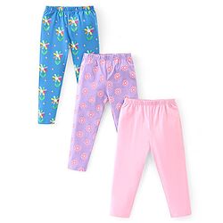 Babyhug Cotton Lycra Full Length Leggings Floral Print & Solid Pack of 3 - Multicolour