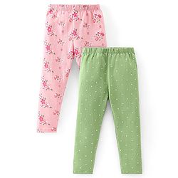 Babyhug Cotton Lycra Full Length Leggings Floral Printed Pack of 2 - Pink & Green