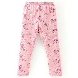 Babyhug Cotton Lycra Full Length Leggings Floral Printed Pack of 2 - Pink & Green