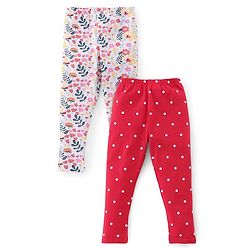 Babyhug Cotton Lycra Full Length Legging With Floral Print Pack Of 2 - Red & White