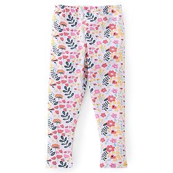 Babyhug Cotton Lycra Full Length Legging With Floral Print Pack Of 2 - Red & White