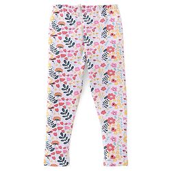 Babyhug Cotton Lycra Full Length Legging With Floral Print Pack Of 2 - Red & White