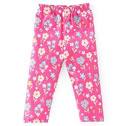 Babyhug Cotton Lycra Full Length Leggings With Floral Print & Polka Dots Print Pack Of 5 - Multicolour
