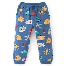 Babyhug Cotton Looper Full Length Lounge Pant With Car Print - Navy Blue