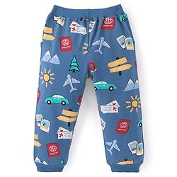 Babyhug Cotton Looper Full Length Lounge Pant With Car Print - Navy Blue