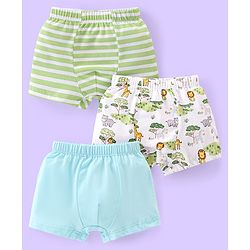 Babyhug 100% Cotton Animal Printed Trunk Pack of 3 - White Blue & Green