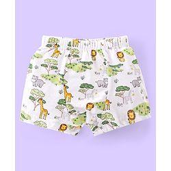 Babyhug 100% Cotton Animal Printed Trunk Pack of 3 - White Blue & Green