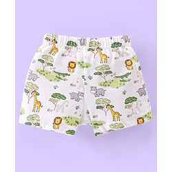 Babyhug 100% Cotton Animal Printed Trunk Pack of 3 - White Blue & Green