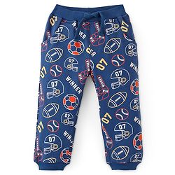 Babyhug Cotton Looper Full Length Lounge and Track Pants Ball Prints - Blue