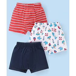 Babyhug 100% Cotton Striped & Whales Print Briefs Pack of 3 - Red White & Navy
