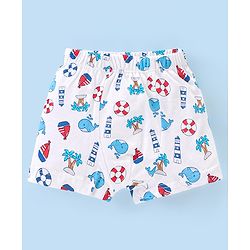 Babyhug 100% Cotton Striped & Whales Print Briefs Pack of 3 - Red White & Navy