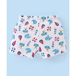 Babyhug 100% Cotton Striped & Whales Print Briefs Pack of 3 - Red White & Navy