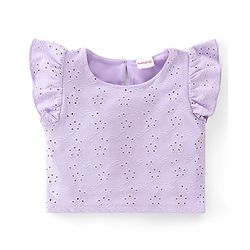 Babyhug Cotton Sleeveless Top & Shorts With Floral Embroidery - Purple