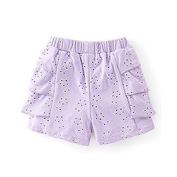 Babyhug Cotton Sleeveless Top & Shorts With Floral Embroidery - Purple