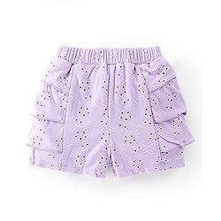Babyhug Cotton Sleeveless Top & Shorts With Floral Embroidery - Purple