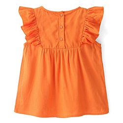 Babyhug Rayon Woven Sleeveless Top with Frill & Floral Embroidery Detailing - Orange