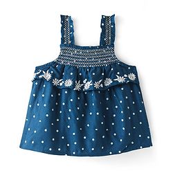 Babyhug Rayon Woven Sleeveless Top With Floral Embroidered- Navy Blue