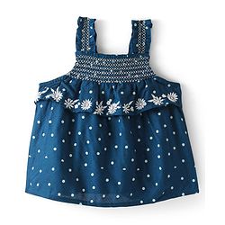 Babyhug Rayon Woven Sleeveless Top With Floral Embroidered- Navy Blue