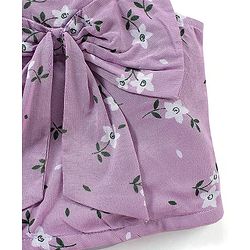 Babyhug Woven Rayon Sleeveless Top with Bow Detailing & Floral Print - Purple