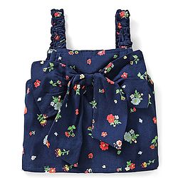 Babyhug Woven Rayon Sleeveless Top with Bow Detailing & Floral Print - Navy Blue
