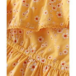 Babyhug Rayon Woven Singlet Sleeves Top with Frill & Lace Detailing Floral Print - Yellow