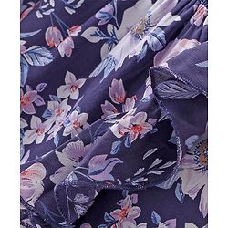 Babyhug Rayon Woven Half Sleeves Top With Smocking & Frill Detailing Floral Print - Purple