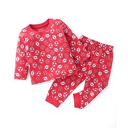 Babyhug Cotton Knit Full Sleeves Night Suit With Football Print - Red