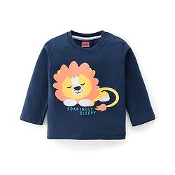 Babyhug Cotton Knit Full Sleeves Night Suit With Lion Print -Navy Blue & White