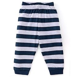 Babyhug Cotton Knit Full Sleeves Night Suit With Lion Print -Navy Blue & White