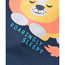 Babyhug Cotton Knit Full Sleeves Night Suit With Lion Print -Navy Blue & White