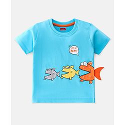 Babyhug Single Jersey Cotton Knit Half Sleeves Fish Printed Night Suit - Blue