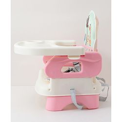 Babyhug Comfort Folding Booster Seat with 3 Point Safety Harness Built-In Cup Holder Animal Print- Pink| Adjustable Height| Easy to Install| Removable Food Tray| Washable Sear Cover