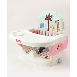 Babyhug Comfort Folding Booster Seat with 3 Point Safety Harness Built-In Cup Holder Animal Print- Pink| Adjustable Height| Easy to Install| Removable Food Tray| Washable Sear Cover
