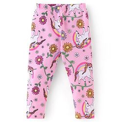 Babyhug Cotton Lycra Knit Full Length Leggings With Strech Unicorn Print Pack of 3 - Multicolor