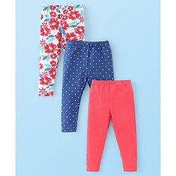 Babyhug Cotton Lycra Knit Full Length Leggings With Strech Floral Print Pack of 3 - Multicolor
