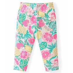 Babyhug Cotton Lycra Full Length Leggings with Floral & Polka Dots Print Pack of 3 - Pink Green & Yellow