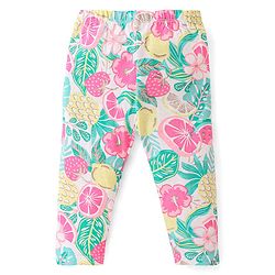 Babyhug Cotton Lycra Full Length Leggings with Floral & Polka Dots Print Pack of 3 - Pink Green & Yellow