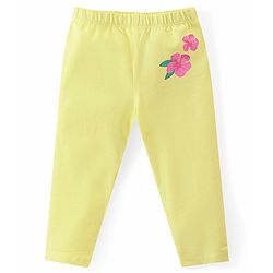 Babyhug Cotton Lycra Full Length Leggings with Floral & Polka Dots Print Pack of 3 - Pink Green & Yellow
