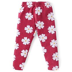 Babyhug Cotton Lycra Knit Full Length Stretchable Legging Floral Print Pack Of 3 - Green Red & Yellow