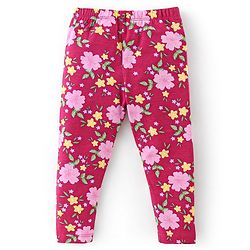 Babyhug Cotton Lycra Knit Full Length Leggings With Strech Floral Print Pack of 3 - Multicolor