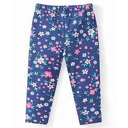 Babyhug Cotton Lycra Full Length Leggings with Floral & Polka Dots Print Pack Of 2 - Pink & Navy Blue