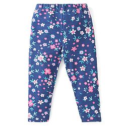 Babyhug Cotton Lycra Full Length Leggings with Floral & Polka Dots Print Pack Of 2 - Pink & Navy Blue