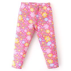 Babyhug Cotton Lycra Knit Full Length Leggings With Strech Floral Print Pack of 2 - Pink & Yellow