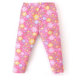 Babyhug Cotton Lycra Knit Full Length Leggings With Strech Floral Print Pack of 2 - Pink & Yellow