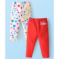 Babyhug Cotton Lycra Full Length Leggings Star & Text Print Pack of 2 - Multicolour
