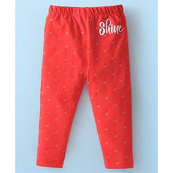 Babyhug Cotton Lycra Full Length Leggings Star & Text Print Pack of 2 - Multicolour